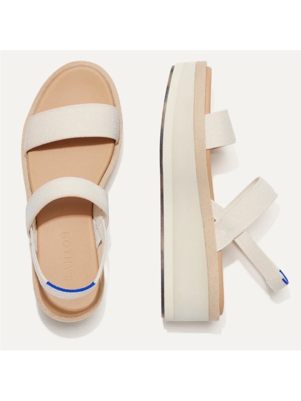 Rothy's Cream Canvas Platform Strap Sandals